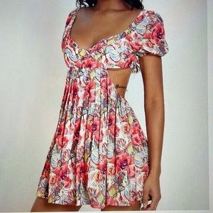 Floral chiffon cutout mini dress